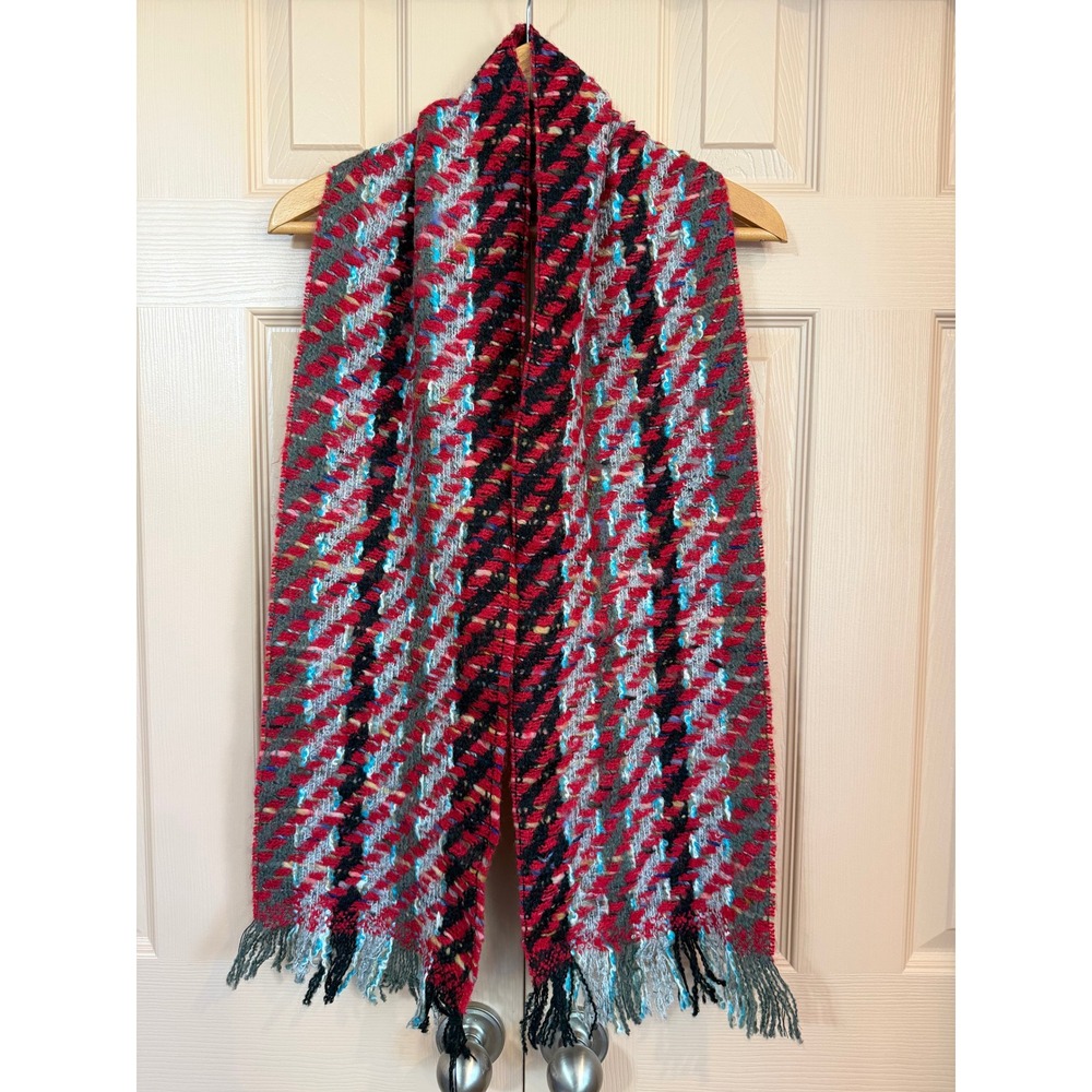 P Cornillon France Textured Mohair Blend Fringe Scarf Whimsygoth Striped Wrap